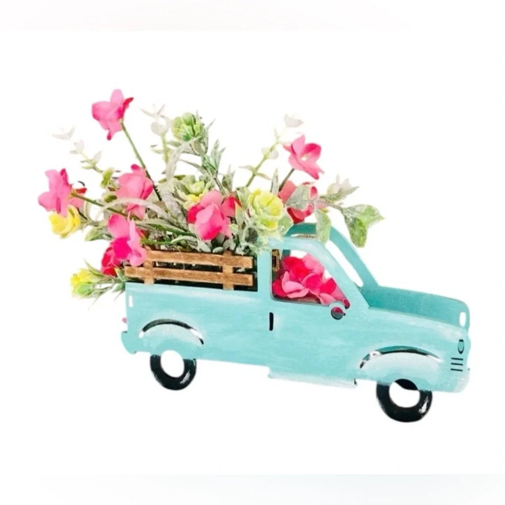 New! Artisan created wooden pickup truck with florals farmhouse flowers decor